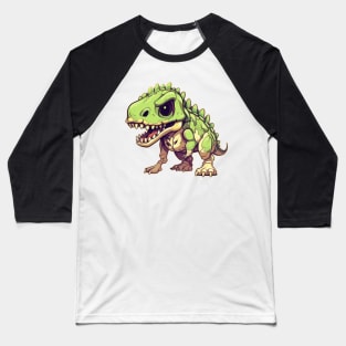 Green Scary Chibi T-Rex Isometric Dinosaur Baseball T-Shirt